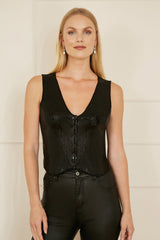 Yumi Black Sequin Waistcoat With Knitted Back