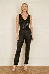 Yumi Black Sequin Waistcoat With Knitted Back