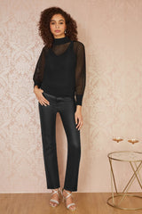Yumi Black Sheer Roll Neck Jumper With Knitted Vest Top