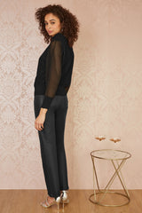Yumi Black Sheer Roll Neck Jumper With Knitted Vest Top