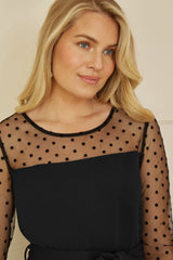 Yumi Black Spot Mesh Stretch Jumpsuit