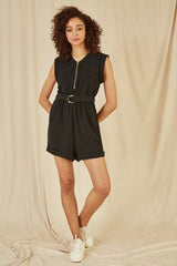 Yumi Black Utility Playsuit With Pockets