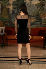 Yumi Black Velvet Dress With Sheer Long Sleeves