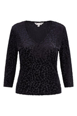 Yumi Black Velvet Leopard V Neck Top