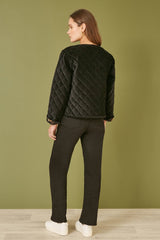 Yumi Black Velvet Quilted Jacket With Reversible Leopard Lining