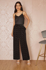 Yumi Black Velvet Sparkle Wide Leg Trousers
