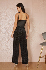 Yumi Black Velvet Sparkle Wide Leg Trousers