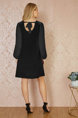 Yumi Black Velvet Tunic Dress with Pleated Balloon Sleeves And Tie Back