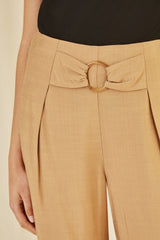Yumi Brown Wide Leg trousers With Front Buckle Detail