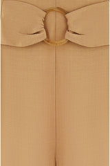 Yumi Brown Wide Leg trousers With Front Buckle Detail