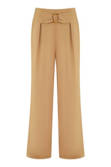 Yumi Brown Wide Leg trousers With Front Buckle Detail