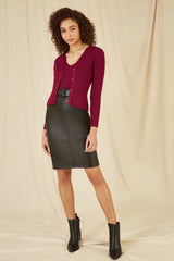 Yumi Burgundy Metallic Rib Knitted Cardigan