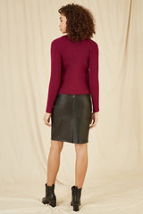 Yumi Burgundy Metallic Rib Knitted Cardigan
