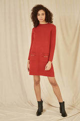 Yumi Burnt Orange Knitted Tunic Dress With Gold Hardware Details