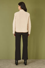 Yumi Cream Borg Jacket With Faux Leather Button Details