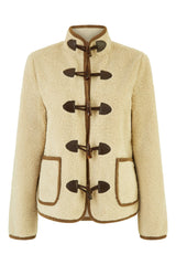 Yumi Cream Borg Jacket With Faux Leather Button Details