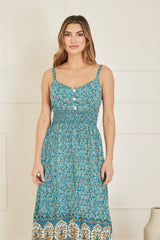 Yumi Green Border Floral Midi Sundress