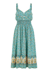 Yumi Green Border Floral Midi Sundress
