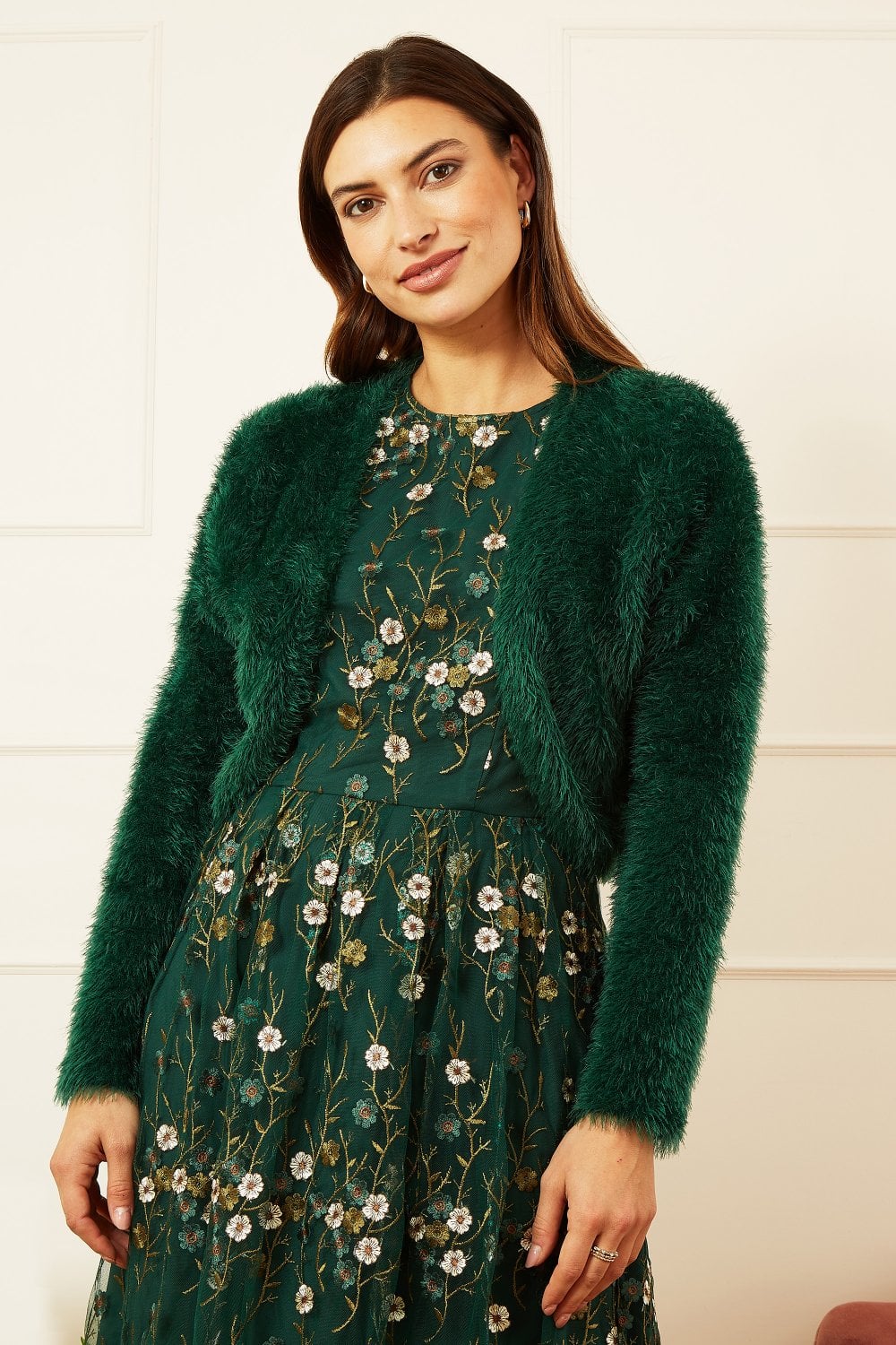 Yumi Green Eyelash Knit Bolero