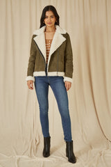 Yumi Green Faux Suede And Shearling Biker Jacket