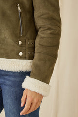 Yumi Green Faux Suede And Shearling Biker Jacket