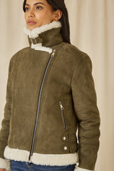 Yumi Green Faux Suede And Shearling Biker Jacket