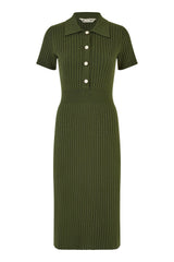 Yumi Green Fitted Rib Knitted Midi Dress With Daisy Buttons