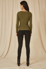 Yumi Green Metallic Knitted Ribbed Top