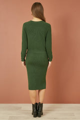 Yumi Green Rib Knitted Midi Column Skirt