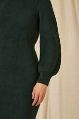 Yumi Green Roll Neck Knitted Dress With Fitted Waist
