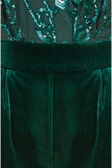 Yumi Green Sequin Embellished Velvet Jumpsuit With Angel Sleeves