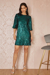 Yumi Green Sequin Tunic Dress With Balloon Sleeves