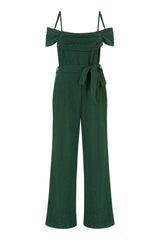 Yumi Green Sparkle Stretch Bardot Jumpsuit