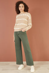 Yumi Green Stretch Canvas Wide Leg High Waist Jeans