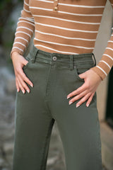 Yumi Green Stretch Canvas Wide Leg High Waist Jeans