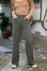 Yumi Green Stretch Canvas Wide Leg High Waist Jeans