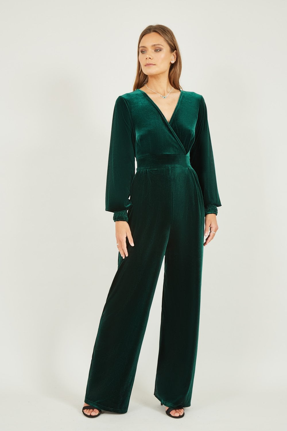 Yumi Green Velvet Long Sleeve Jumpsuit
