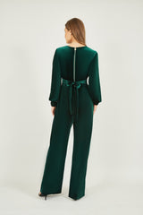 Yumi Green Velvet Long Sleeve Jumpsuit