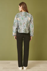 Yumi Grey Animal Print Reversible Cotton Cropped Quilted Jacket