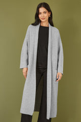 Yumi Grey Knitted Maxi Cardigan With Pockets