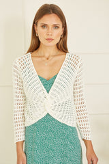 Yumi Ivory Cotton Crochet Twisted Bolero Top