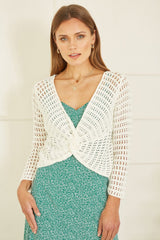 Yumi Ivory Cotton Crochet Twisted Bolero Top