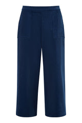 Yumi Navy Cord Cropped Wide Leg Trousers With Pockets