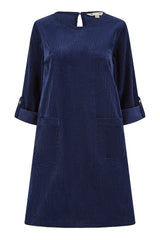 Yumi Navy Cord Tunic Dress With 3/4 Sleeves And Pockets