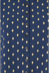 Yumi Navy Diamond Foil Print Top With Ruched Cuff