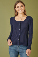 Yumi Navy Fitted Rib Button Up Cardigan