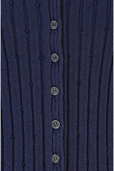 Yumi Navy Fitted Rib Button Up Cardigan