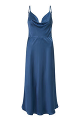 Yumi Navy Satin Cowl Neck Midi Slip Dress