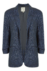 Yumi Navy Sequin Blazer With Pockets