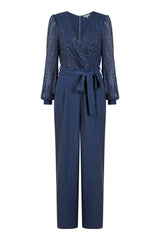 Yumi Navy Sequin Jumpsuit With Long Sleeves
